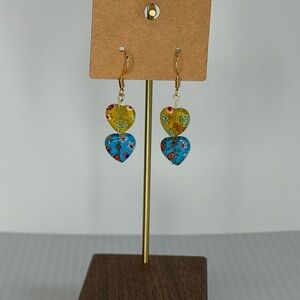 Colorful Heart Lampwork Bead Drop Earrings